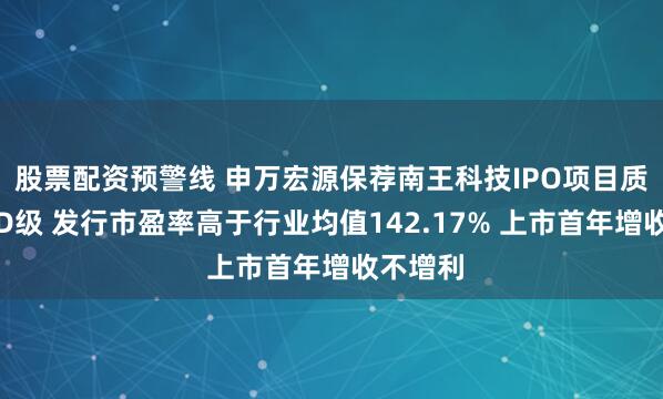 股票配资预警线 申万宏源保荐南王科技IPO项目质量评级D级 发行市盈率高于行业均值142.17% 上市首年增收不增利